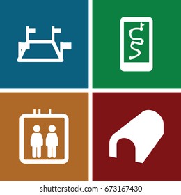  set of 4 route filled icons such as elevator, tunnel, locations