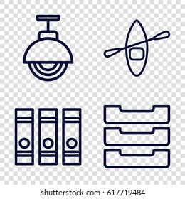 set of 4 row outline icons such as binder, table box, street lamp
