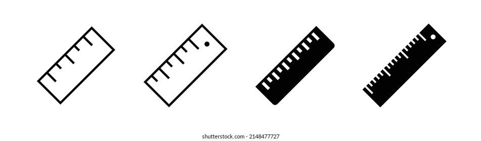 Set of 4 ruler icon, outlined editable stroke and flat glyph style, clipart design template