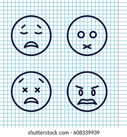 Set of 4 sad outline icons such as sad emot