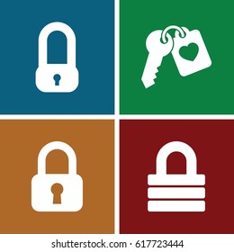 set of 4 safe filled icons such as lock