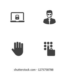 Set of 4 safety icons set. Collection of laptop, special forces, palm and other elements.