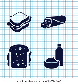 Set of 4 salad filled icons such as wrap sandwich, sandwich
