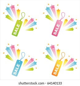set of 4 sale tags with splashes
