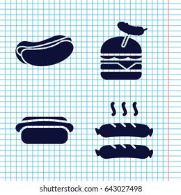 Set of 4 sausage filled icons such as hot dog, burger with sausage