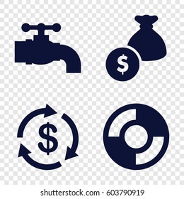 Set of 4 save filled icons such as Money, tap, lifebuoy