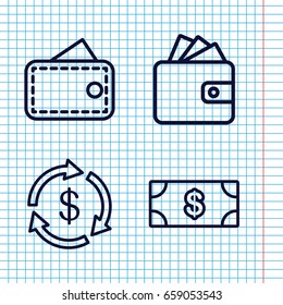 Set of 4 saving outline icons such as money, wallet