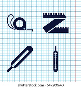 Set of 4 scale filled icons such as tape, themometer, thermometer
