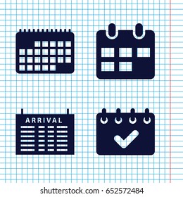 Set of 4 schedule filled icons such as arrival table