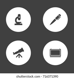 Set Of 4 Science Icons Set.Collection Of Microbiology, Ink, Blackboard And Other Elements.