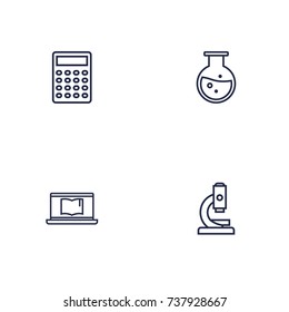 Set Of 4 Science Outline Icons Set.Collection Of Test Tube, Calculator, Microscope And Other Elements.