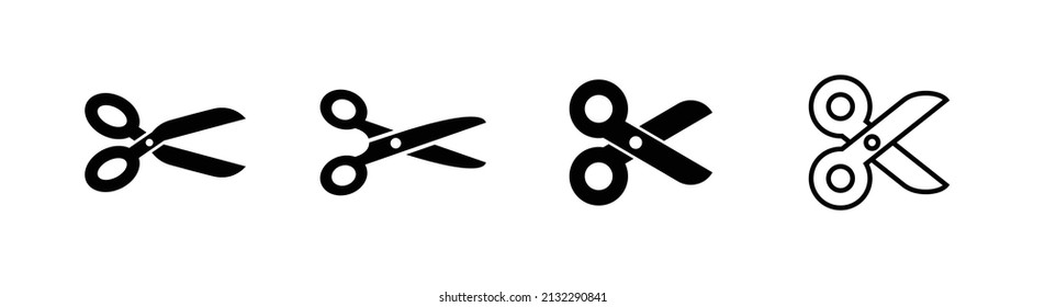Set of 4 scissor icon design, vector clipart design element, glyph and outline