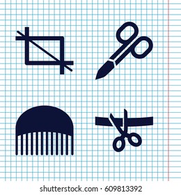 Set of 4 scissors filled icons such as manicure scissors, comb, crop