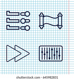 Set of 4 scroll outline icons such as fast forward, slider