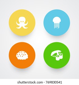 Set Of 4 Sea Icons Set.Collection Of Devilfish, Japanese Roll, Roe And Other Elements.
