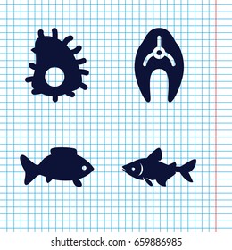 Set of 4 seafood filled icons such as fish