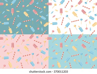 Set of 4 seamles pattern ice cream  yellow mint pink white