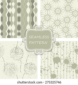 set of 4 seamless abstract doodle pattern in  brown and beige