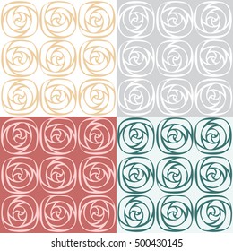 Set of 4 seamless background, roses flower in quiet pastel color combinations. Vector illustration. 