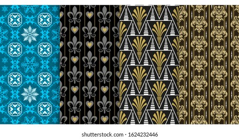 Set of 4 seamless backgrounds. Seamless patterns for the design of fabrics and wallpapers. Vector.