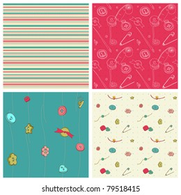 Set of 4 seamless backgrounds - Sewing kit design elements for scrapbooking