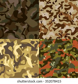 Set of 4 seamless camouflage pattern vector, EPS 10. Military background. 
