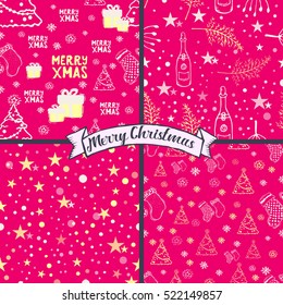 Set of 4 seamless Christmas patterns. 