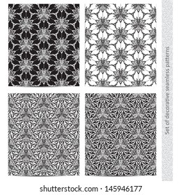 Set of 4 seamless decorative graphic patterns in black and white
