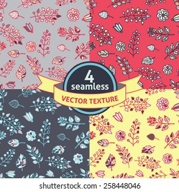 Set of 4 seamless floral branches patterns