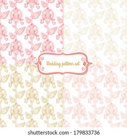 Set of 4 seamless floral and gentle wedding pattern backgrounds.