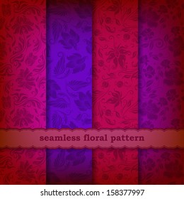 Set of 4 seamless floral pattern. Decorative flowers on a background. In vintage style. EPS10.