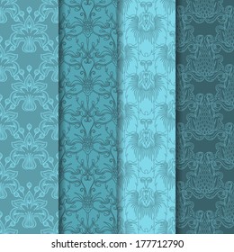 Set of 4 seamless floral pattern. Decorative flowers on a background. In vintage style. EPS10.