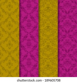 Set of 4 seamless floral pattern. Decorative flowers on a background. In vintage style. EPS10.