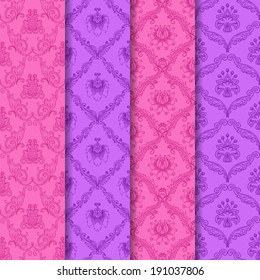 Set of 4 seamless floral pattern. Decorative flowers on a background. In vintage style. EPS10.