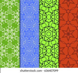 set of 4 seamless floral pattern. romantic geometry. vector illustration.