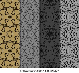 set of 4 seamless floral pattern. romantic geometry. vector illustration.