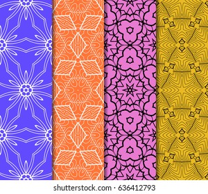 set of 4 seamless floral pattern. romantic geometry. vector illustration.