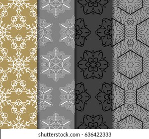 set of 4 seamless floral pattern. romantic geometry. vector illustration.