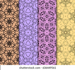 set of 4 seamless floral pattern. romantic geometry. vector illustration.