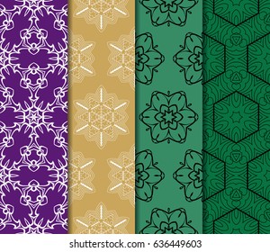 set of 4 seamless floral pattern. romantic geometry. vector illustration.