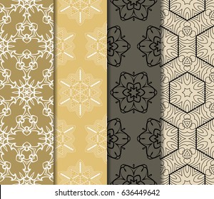 set of 4 seamless floral pattern. romantic geometry. vector illustration.