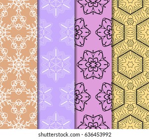set of 4 seamless floral pattern. romantic geometry. vector illustration.
