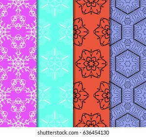 set of 4 seamless floral pattern. romantic geometry. vector illustration.
