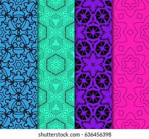 set of 4 seamless floral pattern. romantic geometry. vector illustration.