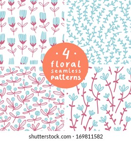 Set of 4 seamless floral patterns