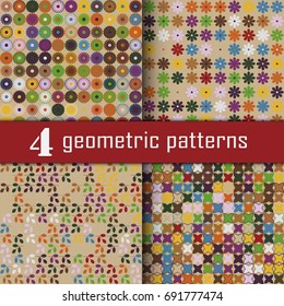 Set of 4 seamless floral patterns. Vector backgrounds with floral shapes. For the convenience of editing patterns separated into different layers.