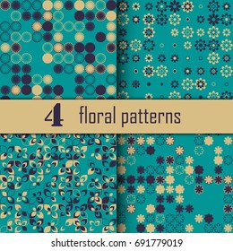 Set of 4 seamless floral patterns. Vector backgrounds with floral shapes. For the convenience of editing patterns separated into different layers.