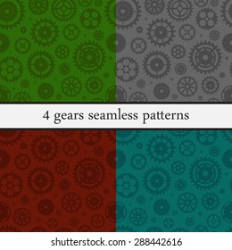 Set of 4 seamless gear patterns. Coloured background. For design web or sites. EPS 10.