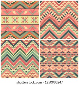 Set of 4 seamless geometric ethnic patterns, vector illustration