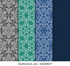 set of 4 seamless geometric floral background. Luxury texture for wallpaper, invitation. Vector illustration.